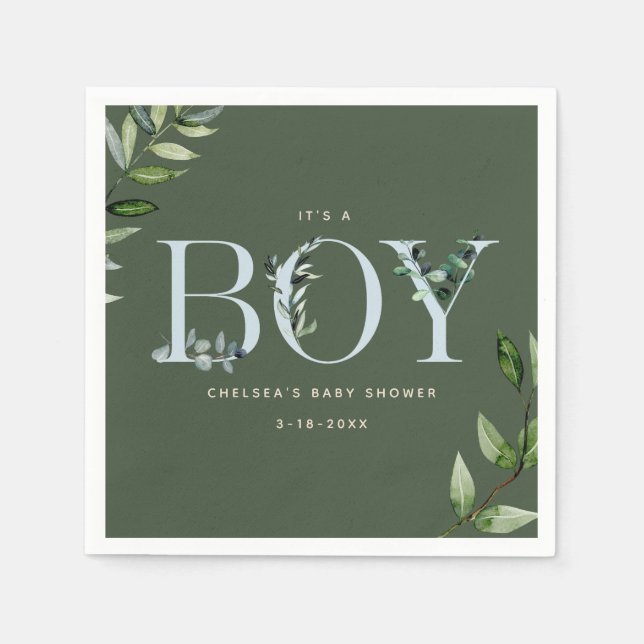 Eucalyptus Blue Green Boy Baby Shower Napkin (Front)
