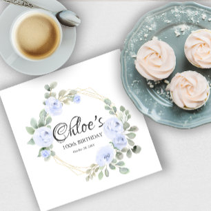 Eucalyptus Blue Rose Floral 100th Birthday Party Napkin