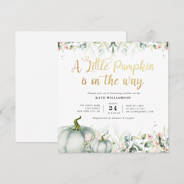 eucalyptus blush floral petite invitation citrouil (Devant / Derrière)