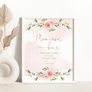 Eucalyptus blush pink floral Mom-osa bar Poster
