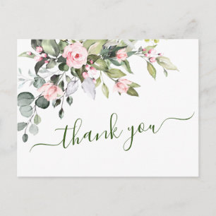 Eucalyptus Blush Pink Roses Wedding Thank You Postcard