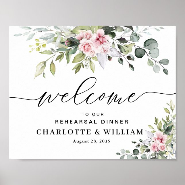Eucalyptus Blush Rehearsal Dinner Poster (Front)