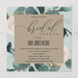 EUCALYPTUS BLUSH ROSE GREY KRAFT BRIDAL SHOWER INVITATION