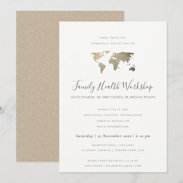 EUCALYPTUS BLUSH ROSE KRAFT GREY WORKSHOP EVENT INVITATION (Front/Back)