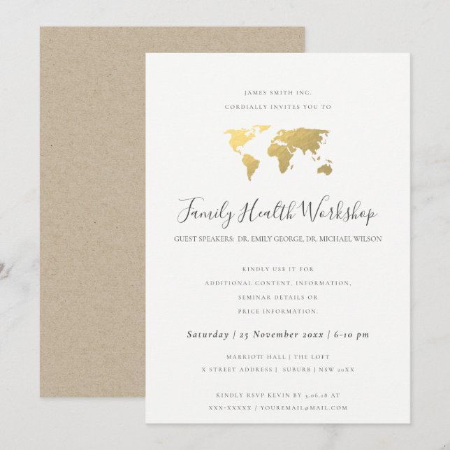 EUCALYPTUS BLUSH ROSE KRAFT GREY WORKSHOP EVENT INVITATION (Front/Back)