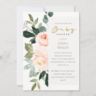 Eucalyptus Blush Rose Pink Baby Shower Invite