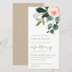 Eucalyptus Blush Rose Pink Floral Wedding Invite