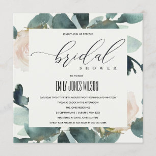 EUCALYPTUS BLUSH ROSE SOFT KRAFT BRIDAL SHOWER INVITATION