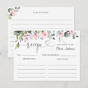 Eucalyptus Blush Roses Bridal Shower Recipe Card