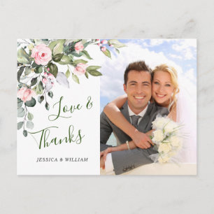 Eucalyptus Blush Roses Wedding Photo Thank You Postcard