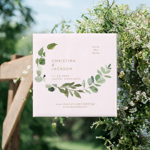 Eucalyptus Blush Wedding Square Save the Date Magnet