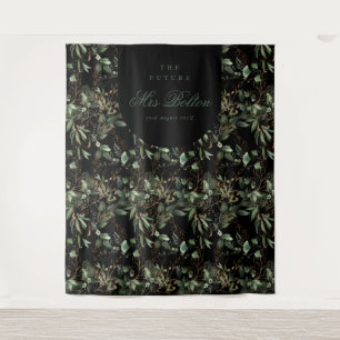 Eucalyptus Boho Arch Black Bridal Shower Backdrop Tapestry