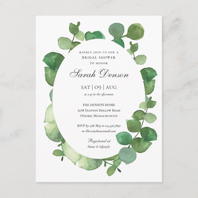 Eucalyptus Boho Greenery Floral Bridal Shower Announcement Postcard (Front)