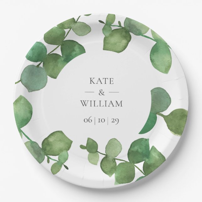 Eucalyptus Boho Greenery Floral Wedding Paper Plate (Front)