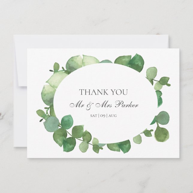 Eucalyptus Boho Greenery Wedding Thank You Card (Front)