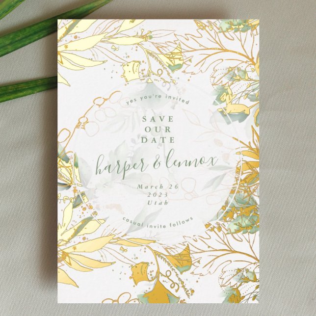 Eucalyptus Boho Modern Pampas Gold Save The Date (Creator Uploaded)
