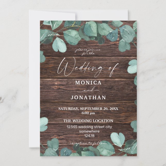 Eucalyptus & Bois Faire-part de mariage de verdure (Devant)