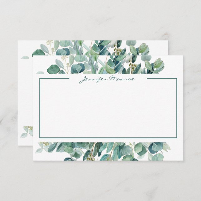 Eucalyptus border personalized lined card (Front/Back)