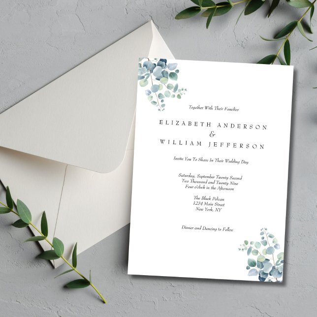 Eucalyptus Botanical Elegant Formal Wedding Invitation (Eucalyptus Watercolor Elegant Formal Wedding invitation)