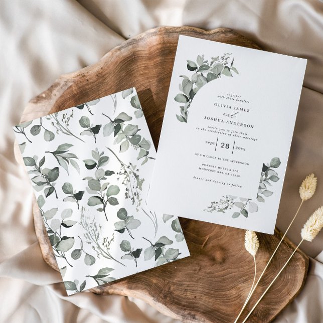 Eucalyptus botanical elegant photo simple wedding invitation (Creator Uploaded)