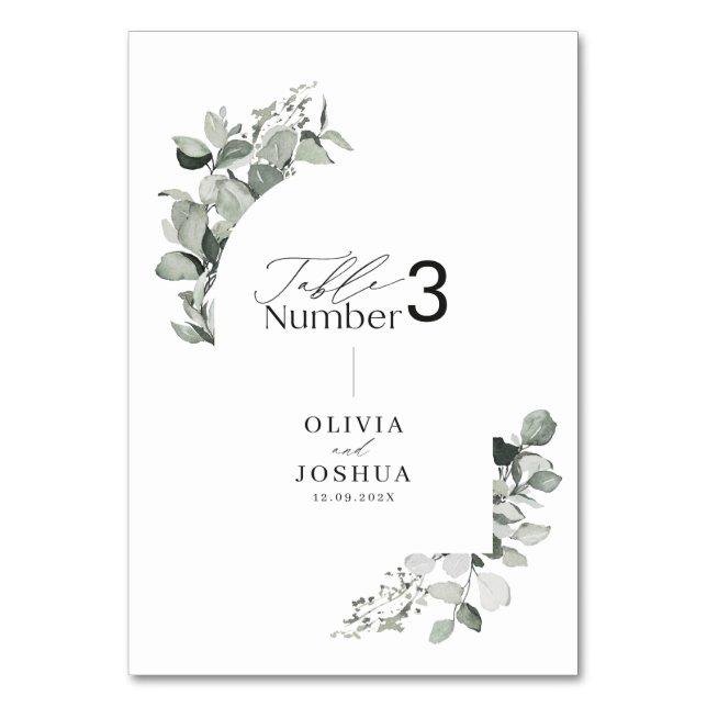 Eucalyptus botanical elegant table number wedding (Front)