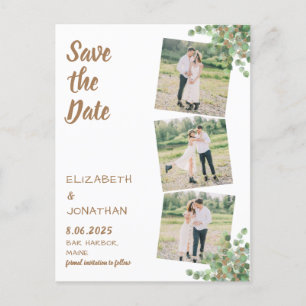 Eucalyptus Botanical Foliage 3 Photo Save The Date Postcard