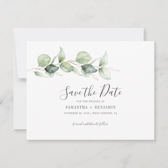 Eucalyptus Botanical Foliage Wedding Save The Date (Front)