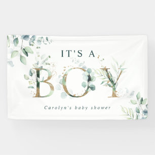 Eucalyptus Botanical Gold Letter Boy Baby Shower  Banner