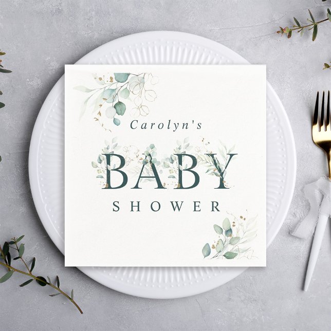 Eucalyptus Botanical Green Letter Baby Shower  Napkin (Creator Uploaded)