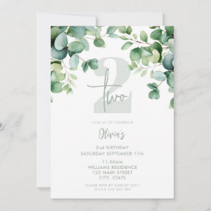 Eucalyptus Botanical Greenery 2nd Birthday Invitation
