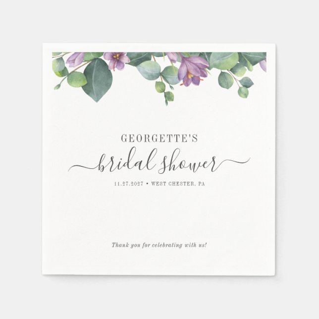 Eucalyptus Botanical Greenery Bridal Shower Paper Napkin (Front)