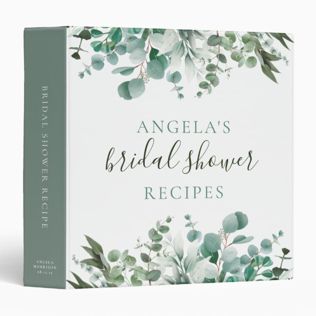 Eucalyptus Botanical Greenery Bridal Shower Recipe Binder (Front/Spine)