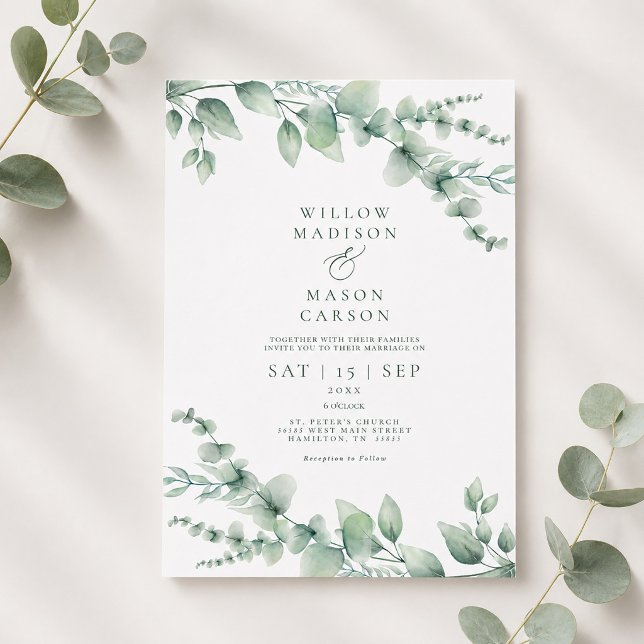 Eucalyptus Botanical Greenery Modern Wedding  Invitation (Creator Uploaded)