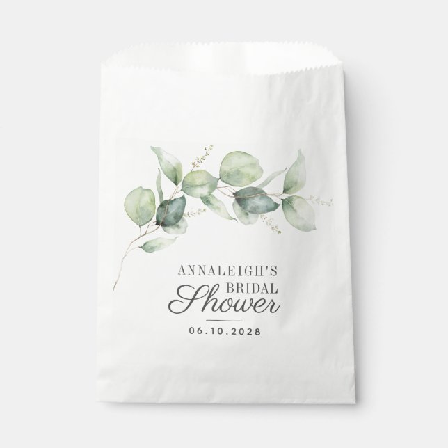 Eucalyptus Botanical Greenery Script Bridal Shower Favour Bag (Front)