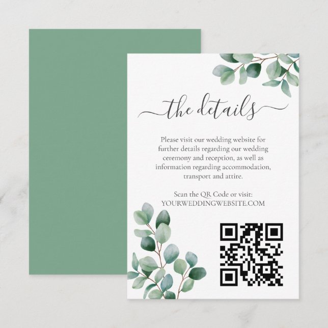 Eucalyptus Botanical Greenery  Wedding Enclosure Card (Front/Back)