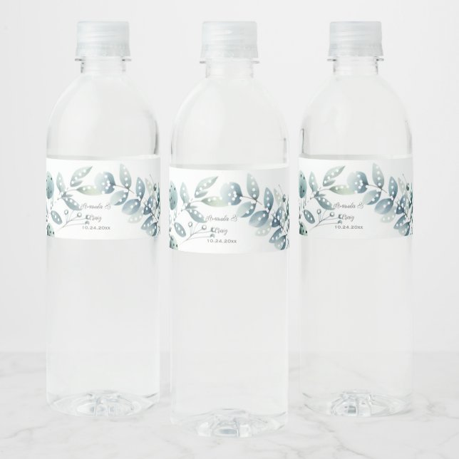 Eucalyptus Botanical Leaf Wedding Water Bottle Label (Bottles)