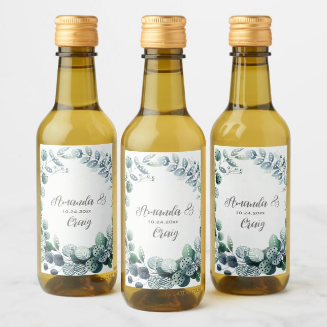 Eucalyptus Botanical Leaf Wedding Wine Label (Bottles)