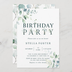 Eucalyptus Botanical Letter Birthday Party Invitation