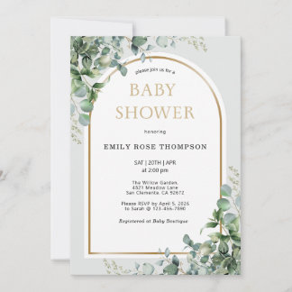 Eucalyptus Botanical Letter Gold Baby Shower Invitation