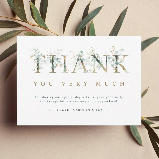 Eucalyptus Botanical Letter Gold Thank You Card (Creator Uploaded)