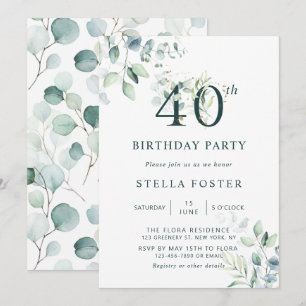 Eucalyptus Botanical Number 40th Birthday Party Invitation