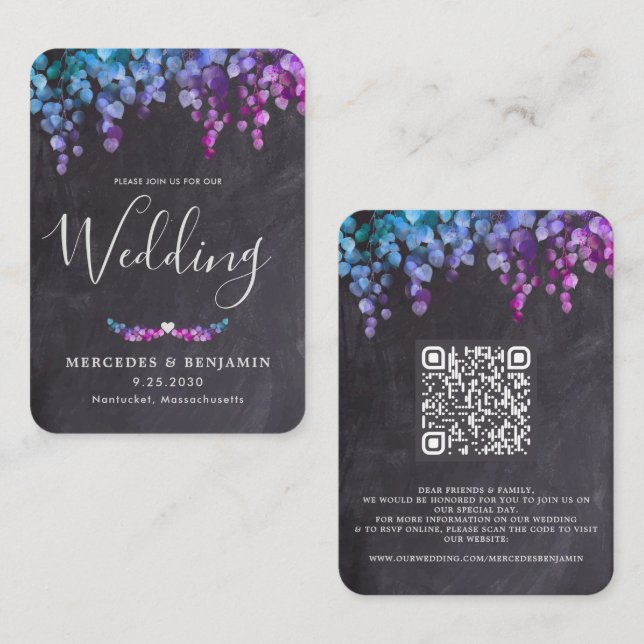Eucalyptus Botanical QR Code Slate Wedding Invite  (Front/Back)