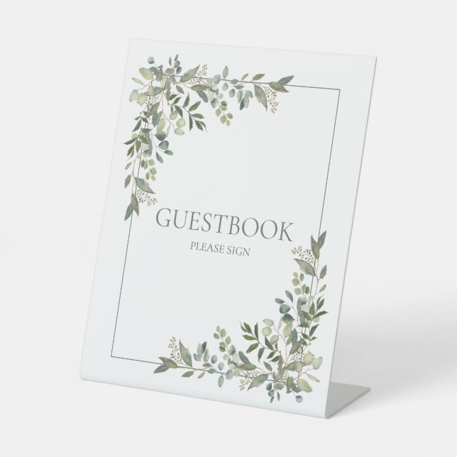 Eucalyptus Botanical Sage Green Guestbook Pedestal Sign (Front)