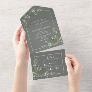 Eucalyptus Botanical Sage Green Meals Wedding All In One Invitation