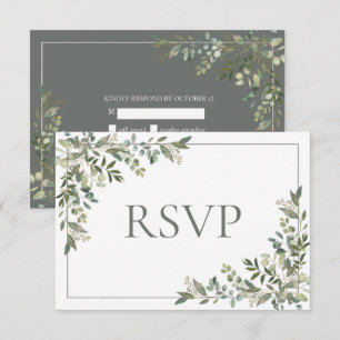 Eucalyptus Botanical Sage Green Script Wedding RSV RSVP Card
