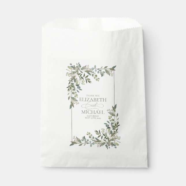 Eucalyptus Botanical Sage Green Wedding Favour Bag (Front)