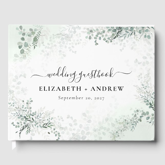 Eucalyptus Botanical Sage Green Wedding Guest Book (Front)