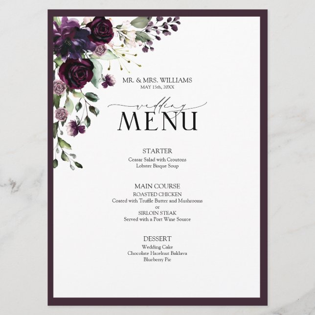 Eucalyptus Botanical Sage Green Wedding Menu (Front)