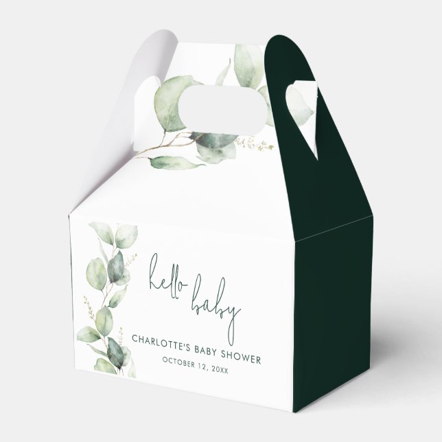 Eucalyptus Botanical Script Baby Shower Favor Box (Front Side)