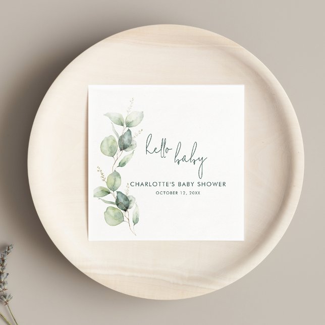Eucalyptus Botanical Script Baby Shower Paper Napkin (Eucalyptus Watercolor Script Baby Shower Paper Napkin)